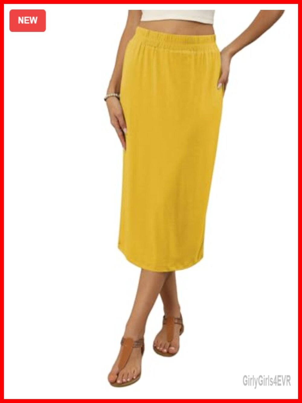 Women's Midi Skirt High Waisted Elastic Straight with Slit Summer Casual